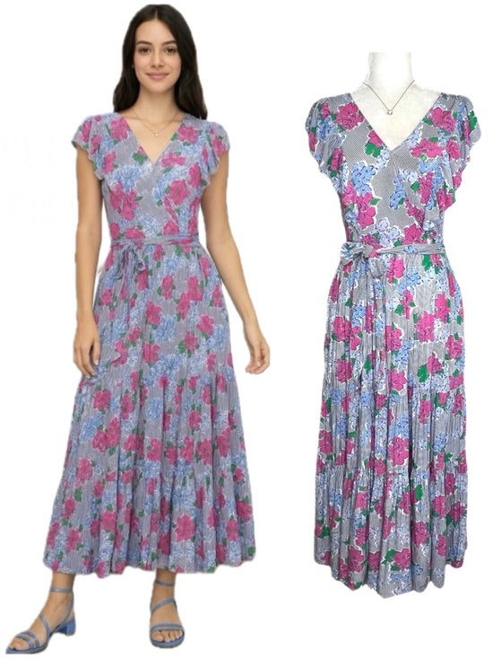 crown & ivy Dresses & Skirts - crown & ivy Dress Women's Hello Spring Flutter Sleeve Floral Midi Pink Blue 2 XS